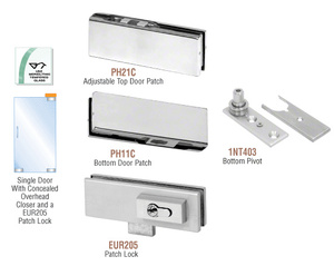 CRL Brushed Stainless European Patch Door Kit for Use with Overhead Door Closer - With Lock