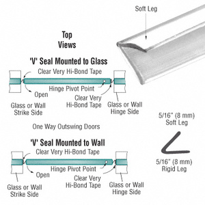 CRL Translucent Vinyl Edge 'V' Seal for 1/4" Maximum Gap With Pre-Applied Tape