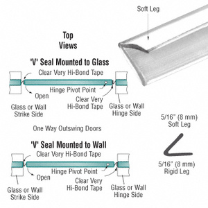 CRL Translucent Vinyl Edge 'V' Seal for 1/4" Maximum Gap Without Tape