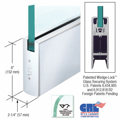 CRL Polished Stainless 3/4" Glass 6" Square Door Rail Without Lock - Custom Length