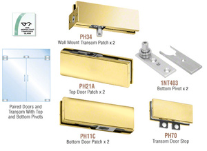 CRL Satin Brass European Patch Door Kit for Double Doors for Use with Fixed Transom - Without Lock