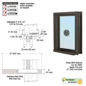 CRL Duranodic Bronze Anodized Aluminum Clamp-On Frame Exterior Glazed Exchange Window with 18" Shelf and Deal Tray