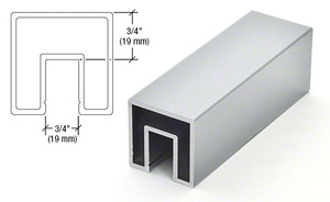 CRL Mill Aluminum 2" Square Premium Cap Rail for 1/2" or 5/8" Glass - 240" Long