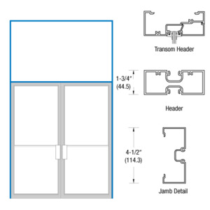CRL U. S. Aluminum Clear Anodized NOA 1-3/4" x 4-1/2" Transom Frame for Pair 72" x 84" Swing Out Doors