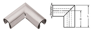 CRL Coude horizontal, 90°, 88,9 mm (3-1/2 po) de diamètre, pour lisse supérieure de garde-corps en verre de 12,7 ou 16 mm (1/2 ou 5/8 po) d’épaisseur, acier inoxydable poli