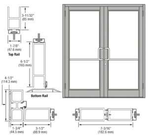 CRL-U.S. Aluminum Clear Anodized Custom Pair Series 800 Durafront Medium Stile Butt Hinge Entrance Doors for Surface Mount Door Closers
