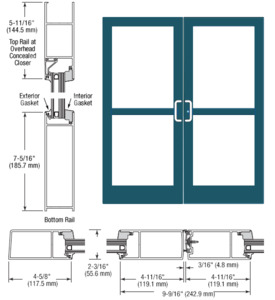 CRL-U.S. Aluminum Custom KYNAR® Paint IG600 Series Custom Pair StormFront™ Butt Hinged Entrance for Panic and Overhead Concealed Closer
