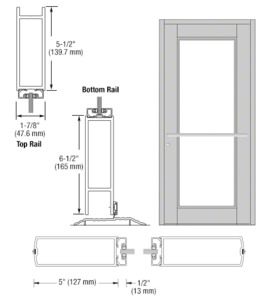 CRL-U.S. Aluminum Clear Anodized Custom Single Series 850 Durafront Wide Stile Center Pivot Entrance Door for Overhead Concealed Door Closer