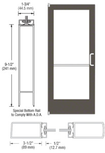 CRL-U.S. Aluminum Bronze Black Anodized 400 Series Medium Stile Inactive Leaf of Pair 3'0 x 7'0 Offset Hung with Pivots for Surf Mount Closer Complete ADA Door(s) with Lock Indicator, Cyl Guard