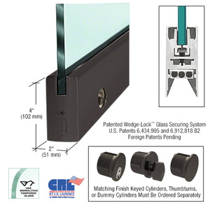 CRL Black Bronze Anodized 1/2" Glass 4" Square Door Rail With Lock - 41" Length