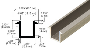 CRL 98" Brushed Nickel U-Channel for 1/2" Glass Recess