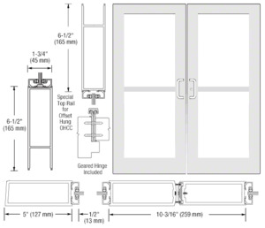 CRL-U.S. Aluminum White KYNAR® Paint Custom Pair Series 550 Wide Stile Geared Hinge Entrance Doors for Panics and Overhead Concealed Door Closers