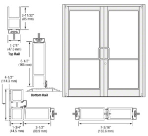 CRL-U.S. Aluminum White KYNAR® Paint Custom Pair Series 800 Durafront Medium Stile Offset Pivot Entrance Doors for Surface Mount Door Closers