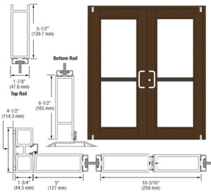 CRL-U.S. Aluminum Class I Bronze Black Anodized Custom Pair Series 850 Durafront Wide Stile Offset Pivot Entrance Doors for Panics and Surface Mount Door Closers