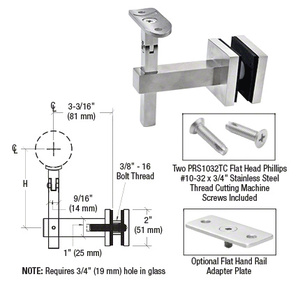 CRL Brushed Stainless Huntington Series Glass Mounted Hand Rail Bracket