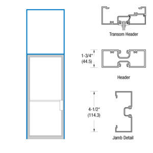 CRL-U.S. Aluminum Clear Anodized 1-3/4" x 4-1/2" Transom Frame Right Hand Swing Out for Single 36" x 84" Butt Hung Non Impact Door