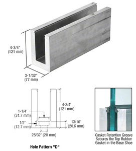 CRL Mill L68S Series Aluminum 118-1/8" Long Square Base Shoe Drilled for 11/16" Glass