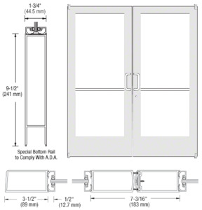CRL-U.S. Aluminum White KYNAR® Paint Custom Pair Series 400 Medium Stile Offset Pivot Entrance Doors for Surface Mount Door Closer
