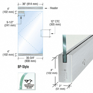 CRL Dry Glazed Frameless Glass 3' BP-Style Brushed Stainless Single Door Complete Entrance Kit - with Lock