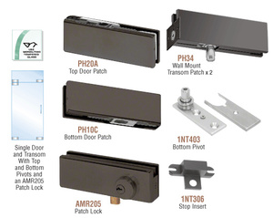 CRL Black Bronze Anodized North American Patch Door Kit for Use with Fixed Transom - With Lock