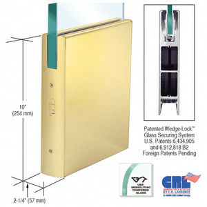 CRL Satin Brass 5/8" Glass 10" Square Door Rail Without Lock - Custom Length