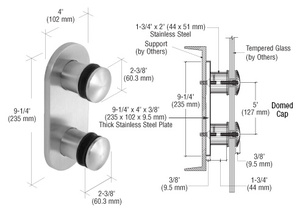 CRL 316 Brushed Stainless Steel Dome 2-3/8" Glass Rail Standoff Fitting with Mounting Plate