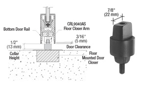 CRL Floor Mounted Closer 1/2" (12.7mm) Collar Height Tapered Type Spindle