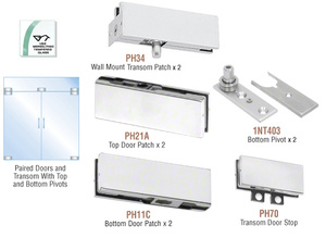 CRL Satin Anodized European Patch Door Kit for Double Doors for Use with Fixed Transom - Without Lock