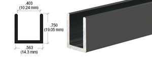 CRL Matte Black Frameless Shower Door Aluminum Deep U-Channel for 3/8" Thick Glass - 144"