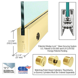 CRL Satin Brass 5/8" Glass 4" Square Door Rail With Lock - Custom Length