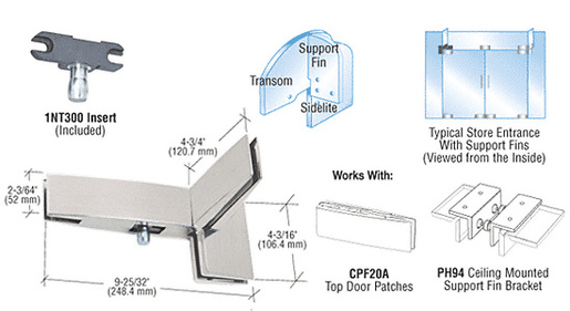 CRL Brushed Stainless Curved Left Hand Sidelite Transom Patch With Support Fin Bracket and 1NT300 Insert