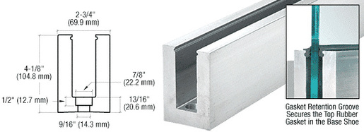 CRL B7S Series Mill Aluminum 240" Square Base Shoe Drilled for 3/4" Glass