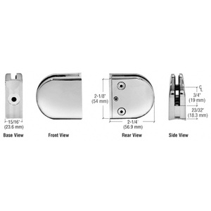 CRL Polished Stainless Z-Series Round Type 1-1/2" Radius Base Stainless Steel Clamp for 1/4" and 5/16" Glass