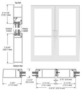 CRL-U.S. Aluminum White KYNAR® Paint IG600 Series Custom Pair StormFront™ Gear Hinged Entrance for Surface Closer