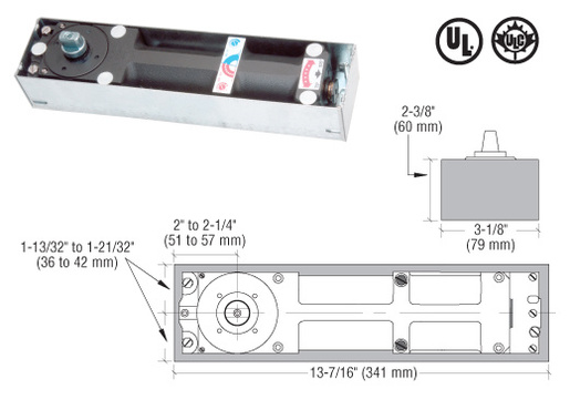 Dormakaba® Model BTS80 Size 3 (EN6) Floor Mounted Door Closer Body in Cement Case