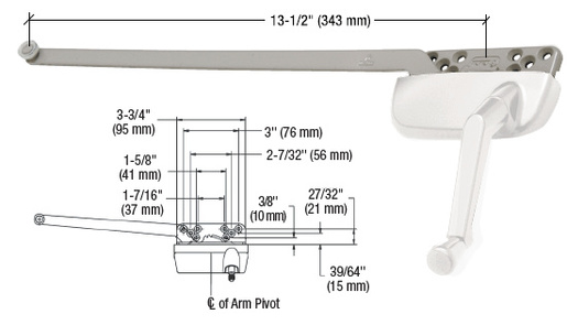 CRL White Right Hand Ellipse Style Casement Operator with 13-1/2" Single Arm