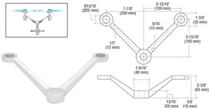 CRL Polished Stainless Regular Duty Spider Fitting 'V' Double Arm Column Mount