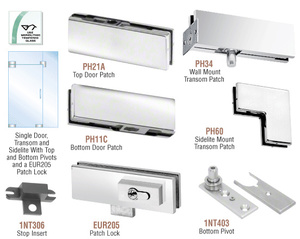 CRL Polished Stainless European Patch Door Kit for Use with Fixed Transom and One Sidelite - With Lock