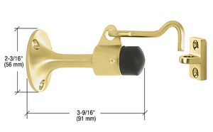 CRL Polished Brass Wall Mounted Heavy-Duty Door Stop with Hook and Holder