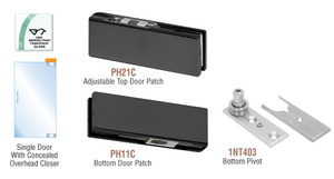 CRL Matte Black European Patch Door Kit for Use with Overhead Door Closer - With Lock