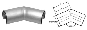 CRL Coude horizontal, 135°, 88,9 mm (3-1/2 po) de diamètre, pour lisse supérieure de garde-corps en verre de 12,7 ou 16 mm (1/2 ou 5/8 po) d’épaisseur, acier inoxydable brossé