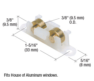 CRL 3/8" Brass Dual Sliding Window Roller for House of Aluminum Windows