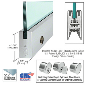CRL Brushed Stainless 5/8" Glass 4" Square Door Rail With Lock - 35-3/4" Length