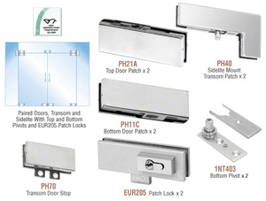 CRL Brushed Stainless European Patch Door Kit for Double Doors for Use with Fixed Transom and Two Sidelites - With Lock