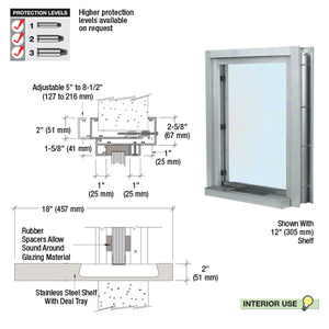 CRL Satin Anodized Aluminum Clamp-On Frame Interior Glazed Exchange Window with 18" Shelf and Deal Tray