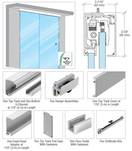 CRL285 Series Satin Anodized Single Slider with Fixed Panel Kit for 3/8" and 1/2" Tempered Glass