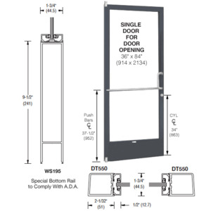 CRL-U.S. Aluminum Bronze Black Anodized 250 Series Narrow Stile (LHR) HLSO Single 3'0 x 7'0 Offset Hung with Pivots for Surf Mount Closer Complete Door Std. Lock and 9-1/2" Bottom Rail