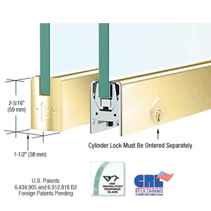 Polished Brass Low Profile Square DRS Door Patch Rail With Lock for 3/8" Glass - 8" Length