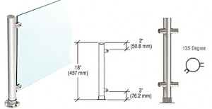 CRL Polished Stainless 18" High 1-1/2" Round PP45 Contemporary Series Straight Front Counter/Partition 135 Degree Post