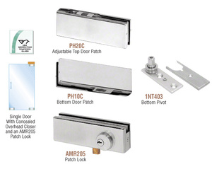 CRL Brushed Stainless North American Patch Door Kit for Use with Overhead Door Closer - With Lock